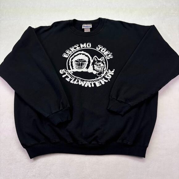 Eskimo Joe’s Stillwater OK Logo Black Pullover Sweatshirt Size XL Vintage 1995 - Picture 1 of 7